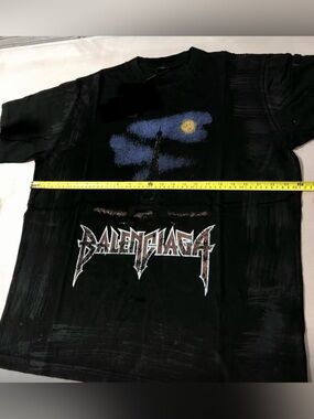 Balenciaga style Black Tee with Blue Cloud and Yellow Moon Graphic